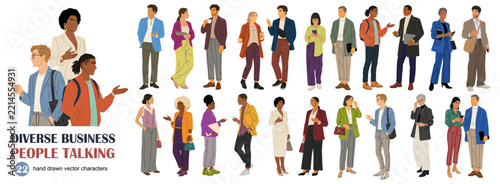 People gesture, converse, and collaborate across cultures. Diverse attire signals professional unity in business settings. Vibrant colors reflect dynamic, inclusive workplace energy