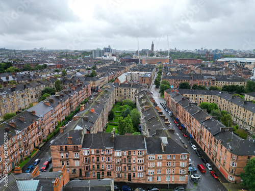 Aerial view of tenements in scotland