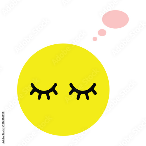 Dreaming sleeping emoji icon with closed eyes and thought bubble vector illustration.