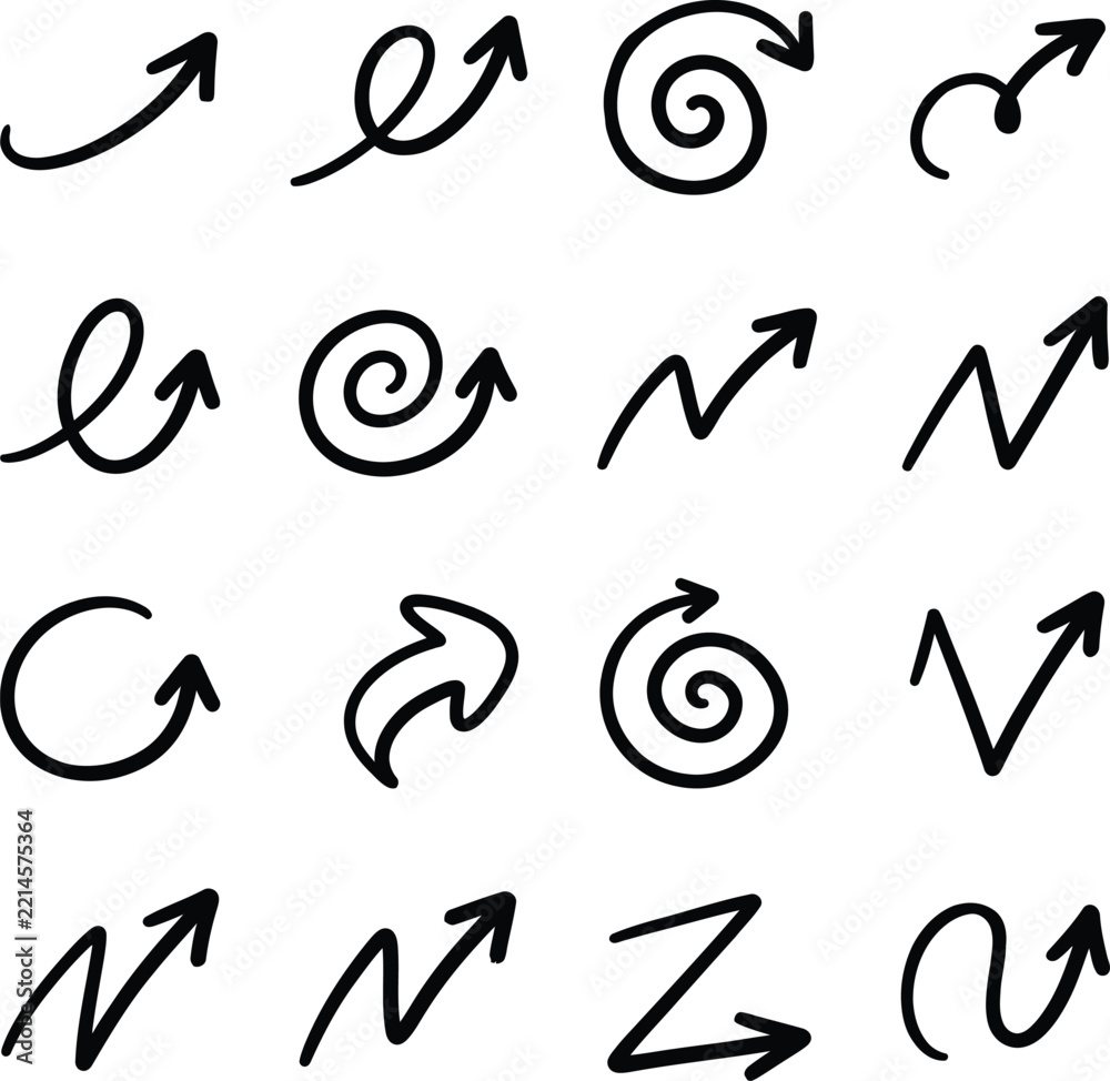 Fototapeta premium Hand-drawn arrow and loop vector icons set