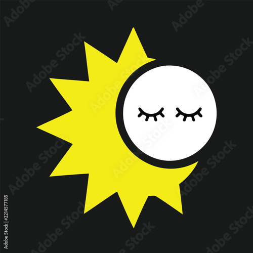  Sun and moon celestial combination with sleeping eyelashes flat icon design