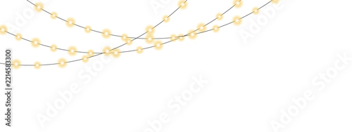 Elegant Golden Beaded String Garland Curves on White Background