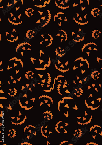 Halloween Jack O Lantern Seamless Pattern on Black Background