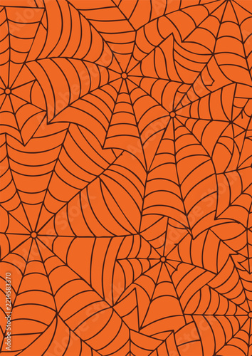 Halloween Spider Web Seamless Pattern on Orange Background
