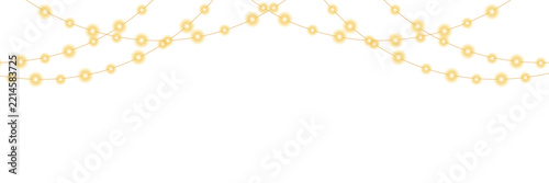 Golden Beaded Garland Border on White Background, Festive Decoration