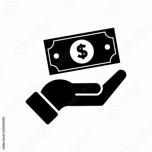 Hand holding dollar banknote icon symbol for payment, donation, and financial business concept