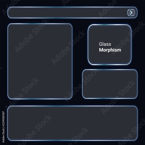 Modern glassmorphism web design layout with search bar button