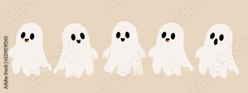 Cute cartoon Halloween ghosts floating with happy faces
