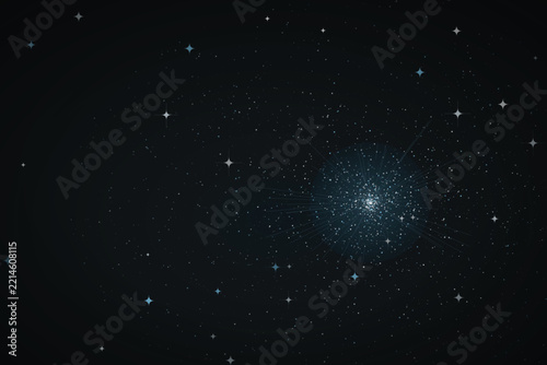 Cosmic space background with glowing stars and nebula cluster for astronomical science projects.