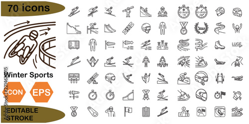 Winter Sports line art icon set