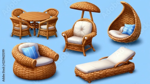 Rattan Outdoor Furniture Collection with Chairs, Dining Set, Hanging Egg Chair and Chaise Lounge