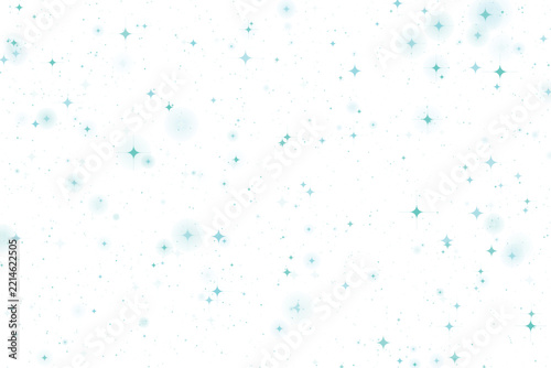 Seamless blue magic bokeh pattern with glowing stars and round lights on transparent canvas.