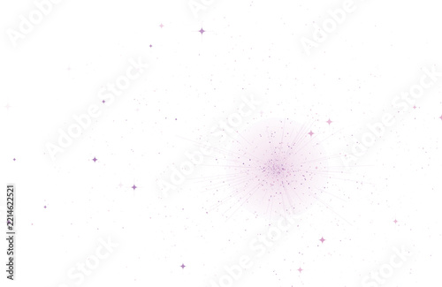 Bright white magic crystal ball with pink stardust explosion on dark transparent background.
