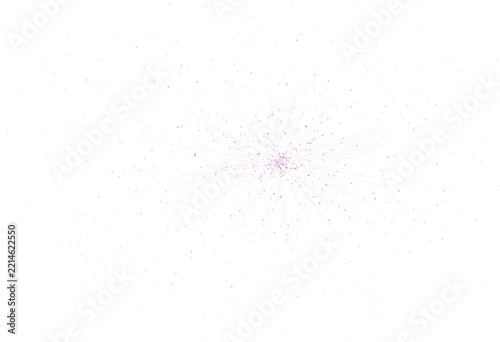 Sparkling pink fireworks starburst explosion with thin light rays on transparent background.