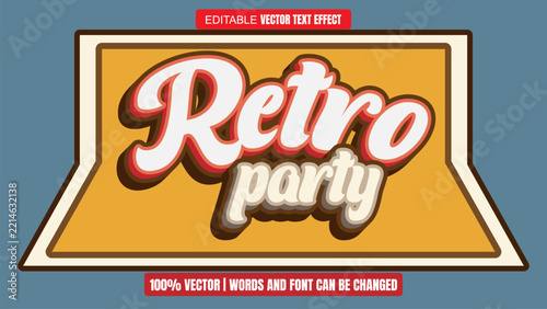 Retro Party 3d editable text effect yellow vector for vintage banner