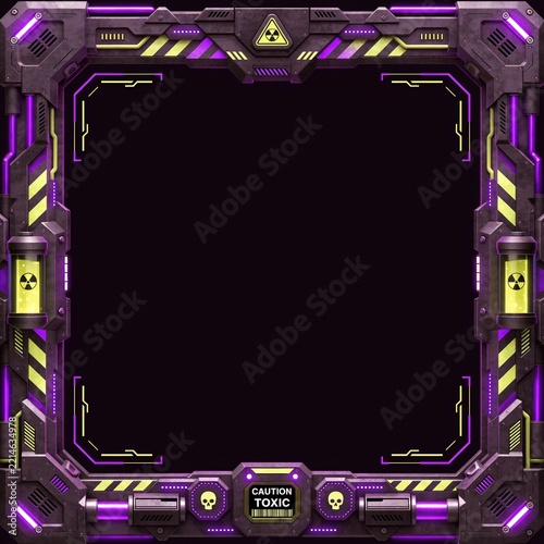 Cyberpunk Toxic Biohazard Metal Panel Frame with Glowing Neon HUD Accents