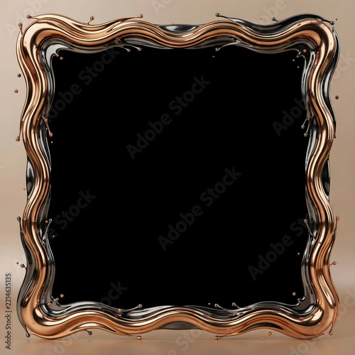 Luxury Molten Rose Gold and Black Fluid Wave Border Frame on Beige Background