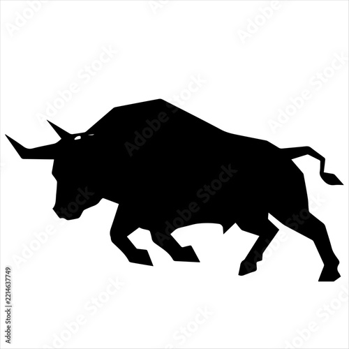 Dynamic black silhouette of a charging bull used as a financial market symbol