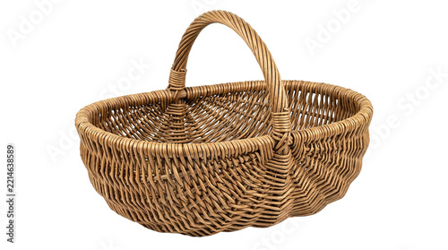 Woven brown wicker basket with handle