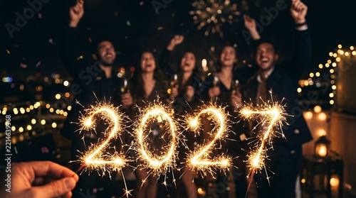 Celebrating New Year 2021 Sparkler Sign Mini Party Scene