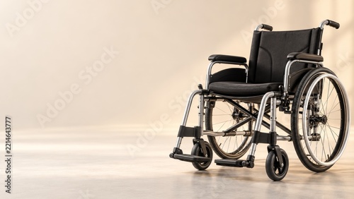 Modern Wheelchair with a Silver Frame and Black Seat on a Cream Background