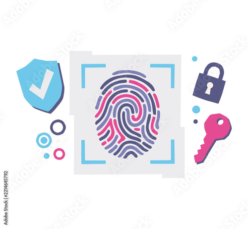 Biometric Authentication Fingerprint Security Verification System Concept Vector Illustration
