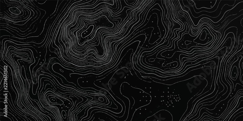 Abstract topographic map contour lines on a black background with abstract texture geological map elevation lines cartography design digital pattern line art