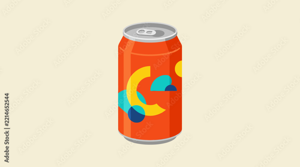 Fototapeta premium Aluminum beverage can with colorful geometric design.