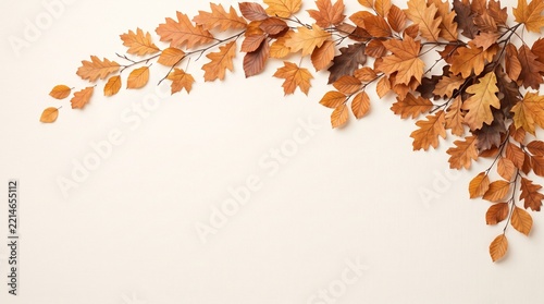 Autumn leaves gracefully cascade across a bright white background creating seasonal beauty