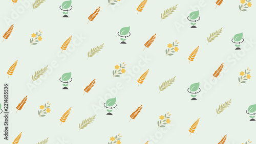 Seamless pattern of botanical elements and sprout icons