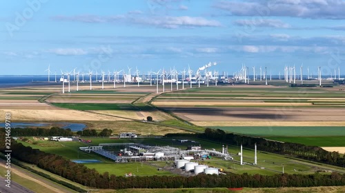 Aerial view of a gas transmission facility in Eemshaven, the Netherlands