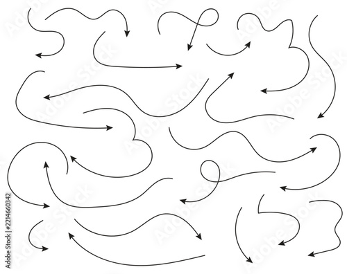 Hand Drawn Navigation Arrow Set, Editable Vector Strokes for Direction, Flow, Routes and Graphic Design