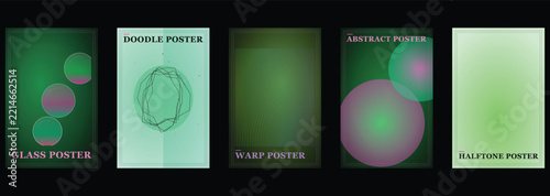 Abstract Poster Design Set with Green Gradient Backgrounds, Modern Vector Cover Templates for Graphic Design Projects