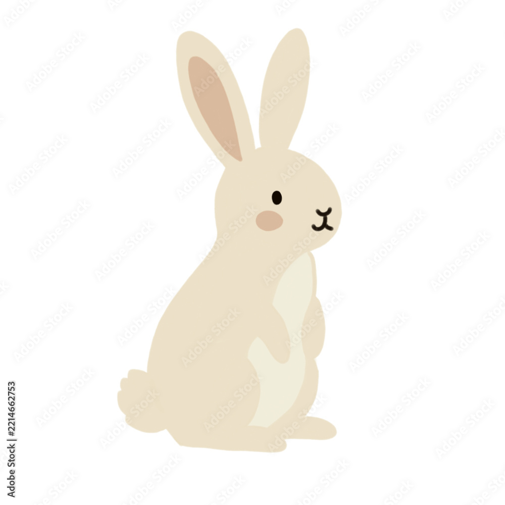 Fototapeta premium Cute minimalist cartoon white rabbit sitting, isolated vector illustration