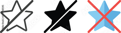 Star icon with cross line set in outline solid and colorful styles