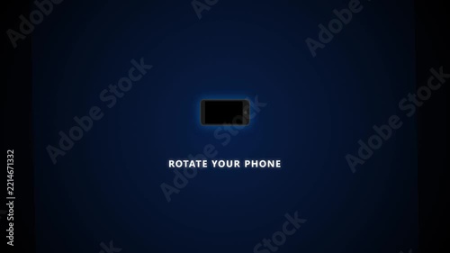 Smartphone with rotate your phone instruction on dark blue screen