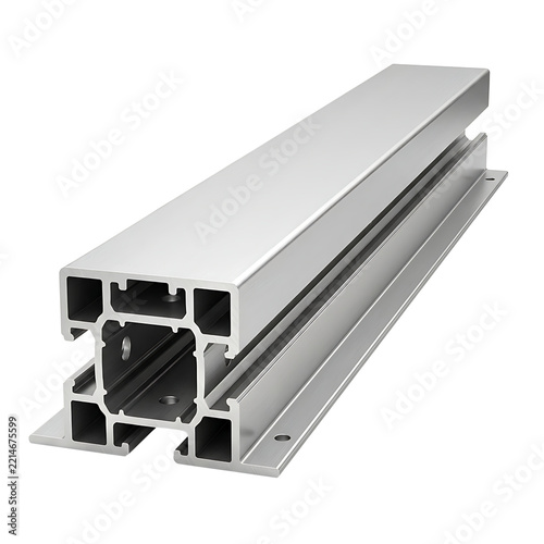 Aluminum extrusion profile with tslots for industrial construction and modular framing systems isolated on transparent background