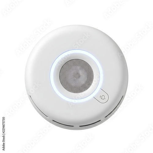 Modern smart home smoke detector with glowing led ring isolated on transparent background