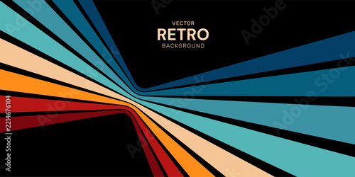 Retro 70s style background with colorful stripes in a perspective view