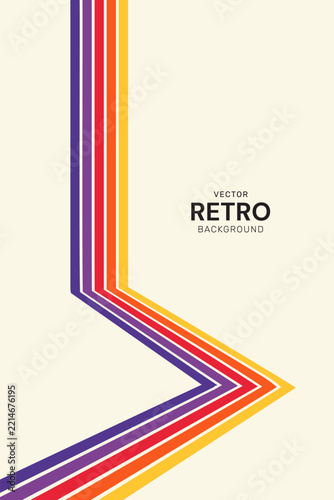 Retro 70s style background with colorful parallel lines in a geometric zig zag pattern