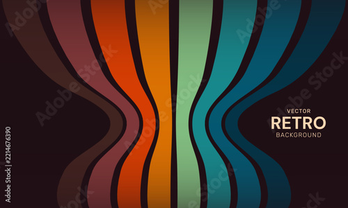 Abstract retro 70s background with colorful wavy vertical stripes in vintage style
