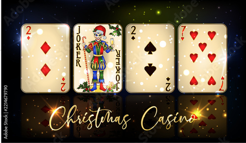 2027 new year . Christmas casino poker cards with joker,  vector illustration