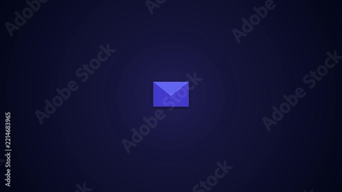 Purple envelope icon appears on a dark blue field