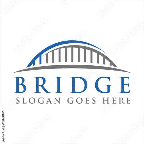 Modern bridge logo vector featuring a clean geometric bridge structure, symbolizing connection, progress, strength, infrastructure, transportation, and architectural engineering, isolated on white bac