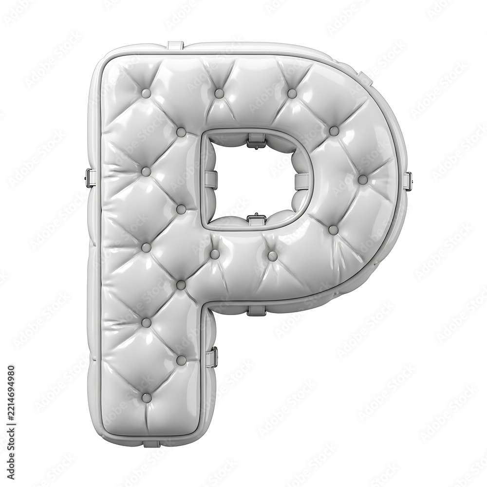 Naklejka premium Capital letter p in white tufted leather upholstery style
