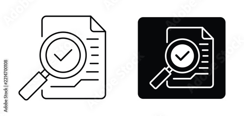 Document Audit Magnifying Glass and Checkmark Icon Set