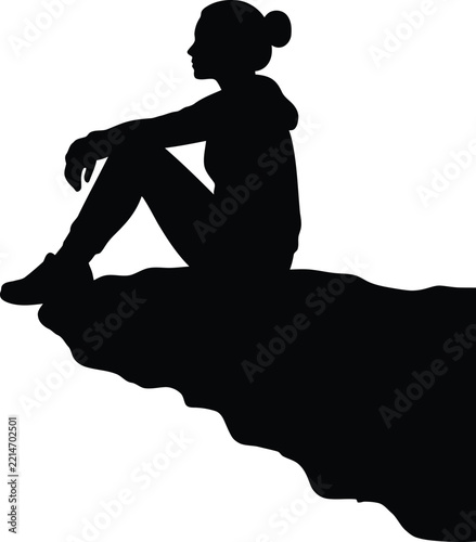 Woman sitting silhouette vector. Sitting girl vector icon