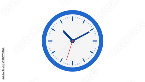 Blue analog clock with red second hand