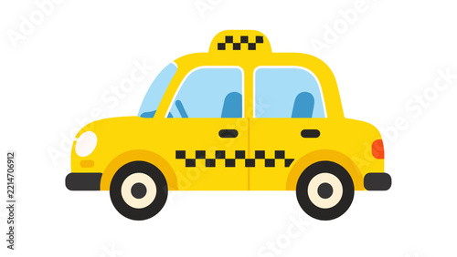 Yellow taxi cab with checker stripe on transparent background