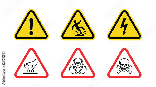 Warning signs depicting hazards and dangers vector illustration